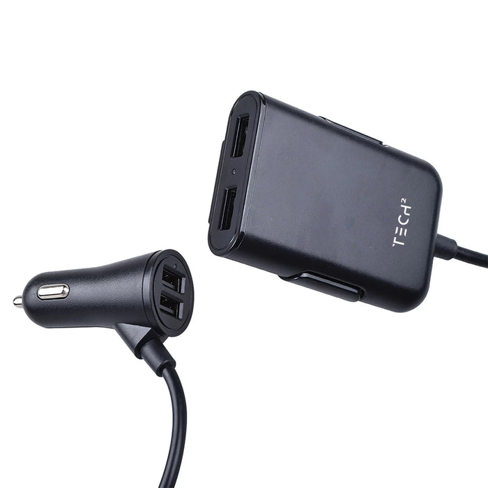 Tech Squared Backseat Car Charger, 4 USB Ports & Qualcomm QuickCharge (2pk)