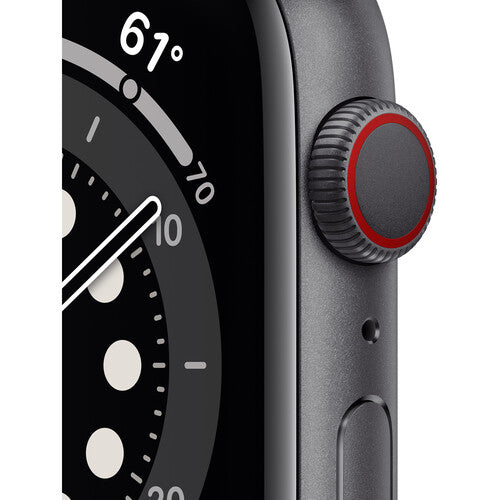 Apple Watch Series 6 (GPS + Cellular) 44mm Space Gray Aluminum Case with Black Sport Band - Space Gray Model:M07H3LL/A