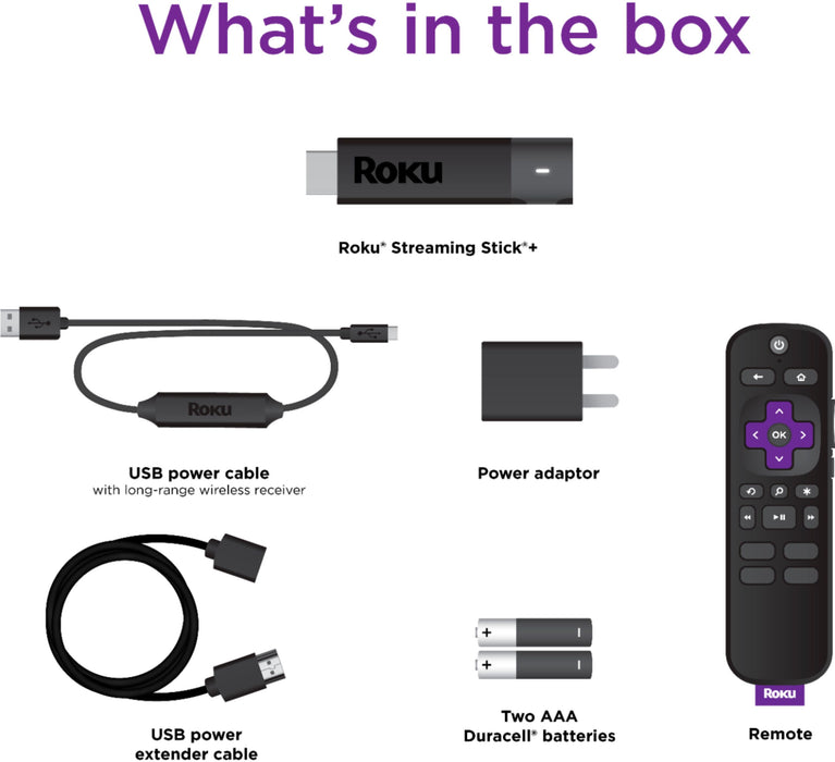 Roku - Streaming Stick+ 4K Streaming Media Player with Voice Remote with TV Controls - Black