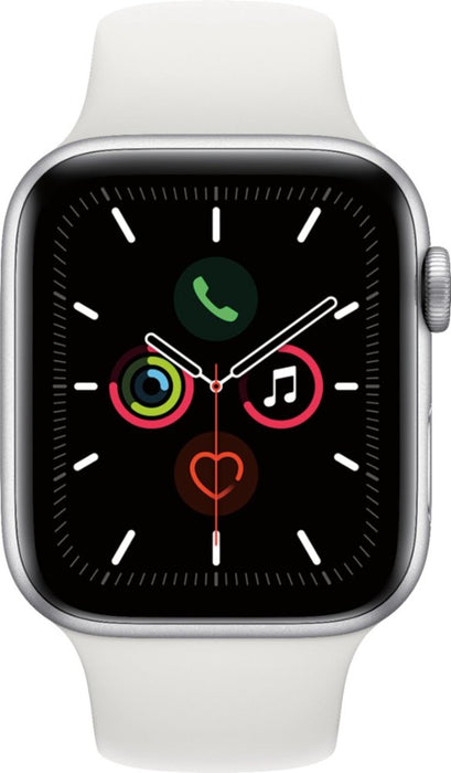 Apple Watch Series 5 (GPS) 44mm Silver Aluminum Case with White Sport Band - Silver Aluminum