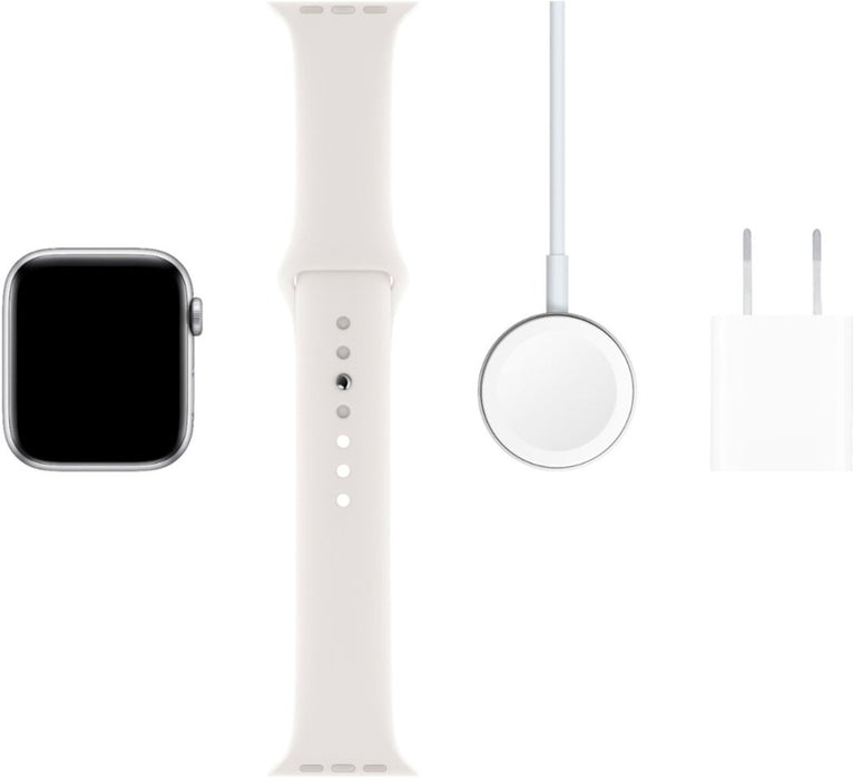 Apple Watch Series 5 (GPS) 44mm Silver Aluminum Case with White Sport Band - Silver Aluminum