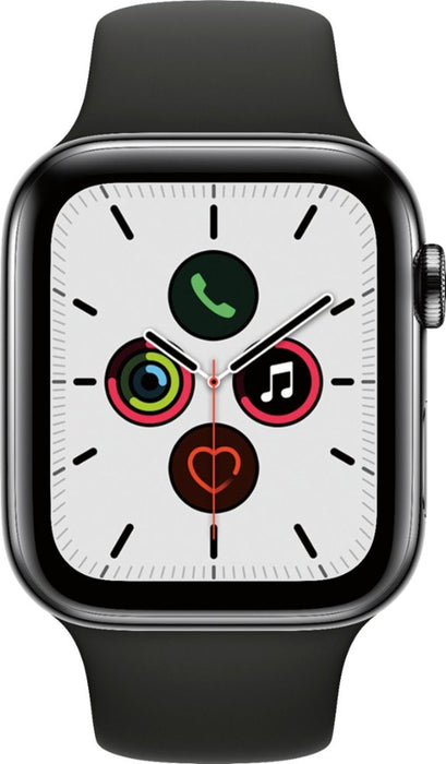 Apple Watch Series 5 (GPS + Cellular) 44mm Space Black Stainless Steel Case with Black Sport Band - Space Black Stainless Steel