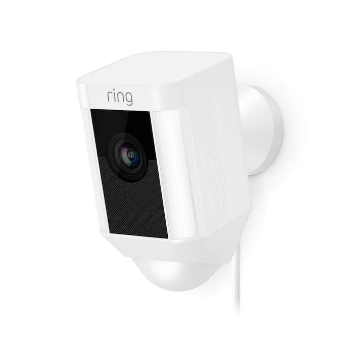 Ring Spotlight Cam Wired - Standard Plug-In Outdoor Smart Security Camera with One LED Spotlight, White