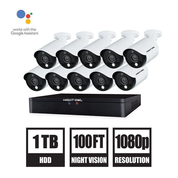 Night Owl Expandable 16 Channel Wired DVR with (10) 1080p HD Wired Spotlight Cameras and 1TB Hard Drive