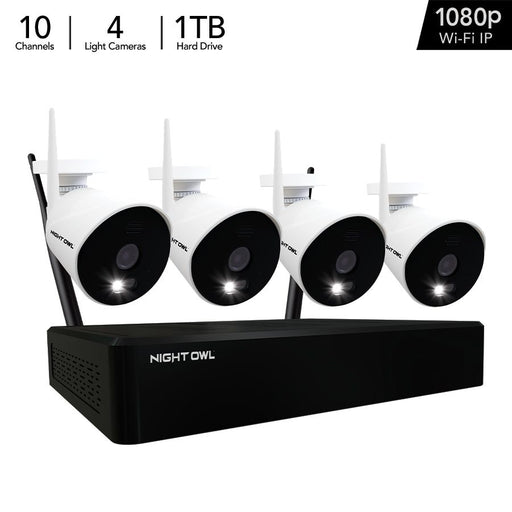 Night Owl Expandable 10 Channel Wi-Fi NVR with (4) 1080p Wi-Fi IP Spotlight Cameras and 1TB Hard Drive