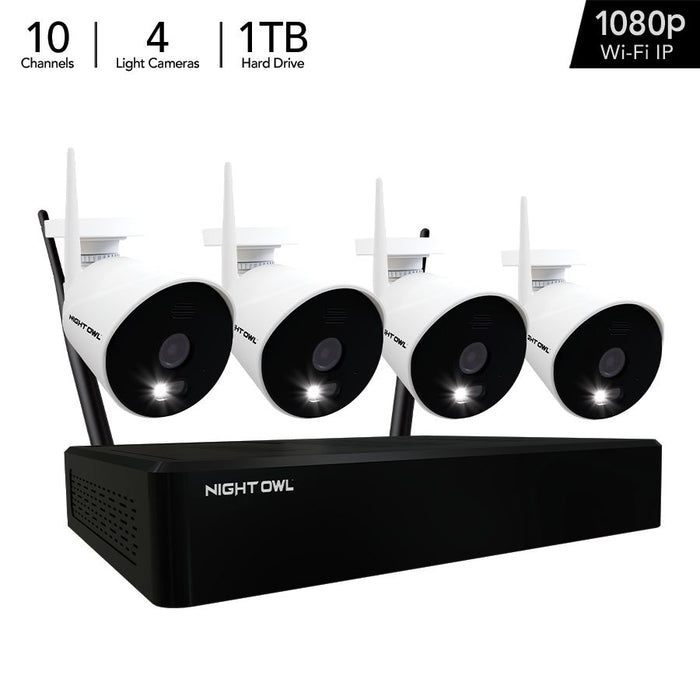 Night Owl Expandable 10 Channel Wi-Fi NVR with (4) 1080p Wi-Fi IP Spotlight Cameras and 1TB Hard Drive