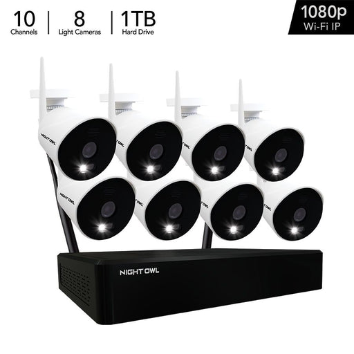 10 Channel 1080p Smart Security System with 1TB Hard Drive and 8 1080p Wi-Fi IP Spotlight Cameras