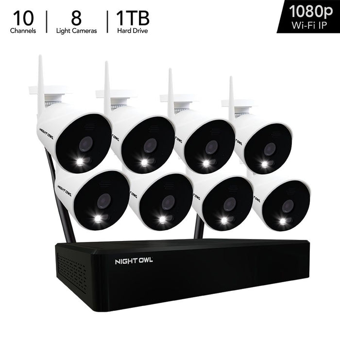 10 Channel 1080p Smart Security System with 1TB Hard Drive and 8 1080p Wi-Fi IP Spotlight Cameras