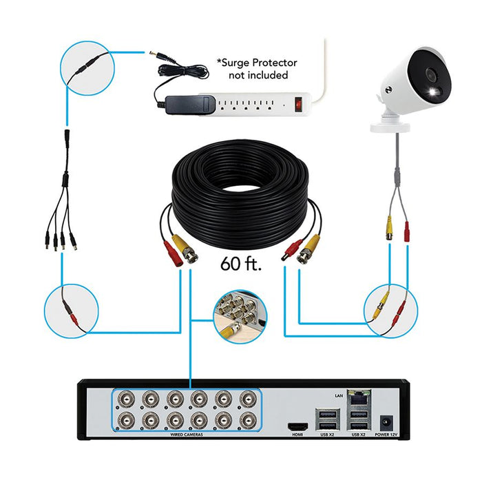 12 Channel 4K Wired Security System with 2TB Hard Drive and (10) 4K Wired Spotlight Cameras