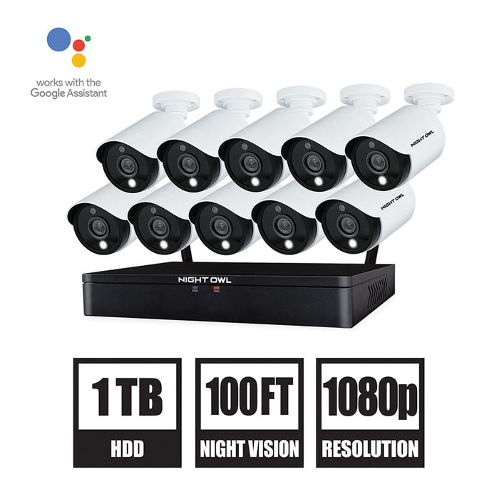 Expandable 20 Channel Hybrid DVR with 1TB Hard Drive and 10 Wired Spotlight Cameras (Add up to a Total of 16 Wired Cameras and 4 Wireless Devices)