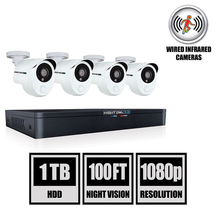 8 Channel HD Video Security System with 1TB Hard Drive and 4 1080p Wired Infrared Cameras